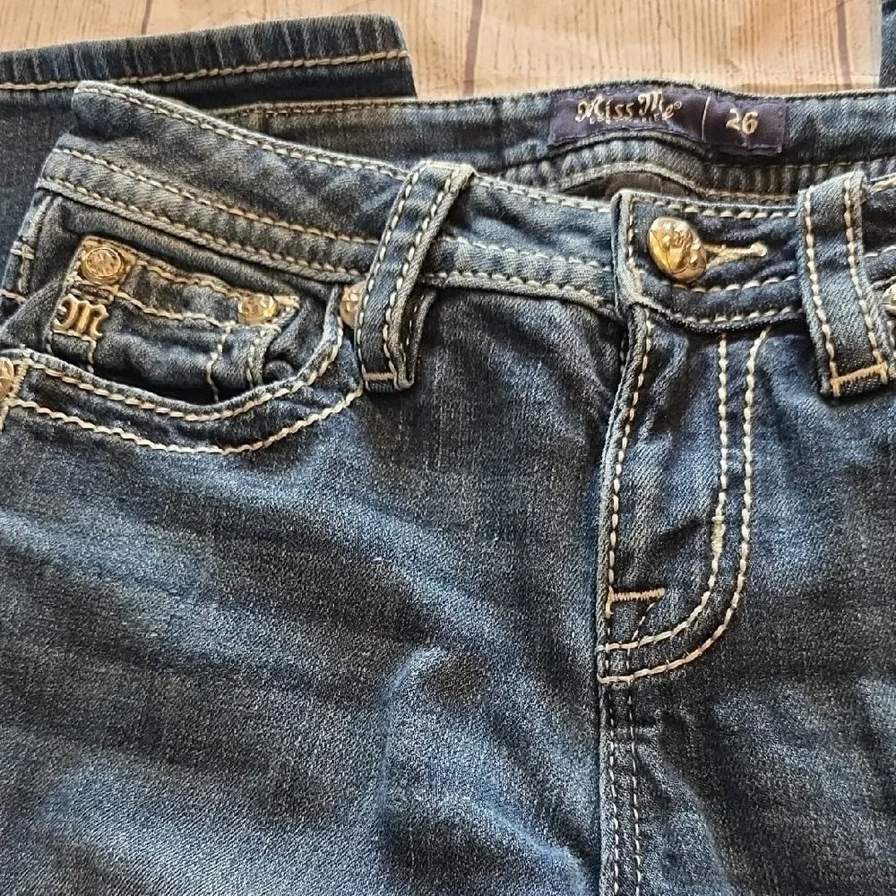 Miss Me Dark Blue Boot Cut Jeans with Embellished Pockets